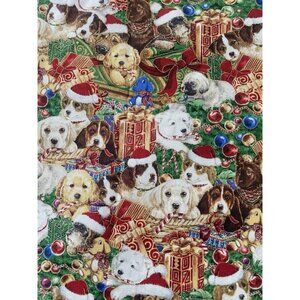 Doggy Christmas Fabric 110” X 44” Dogs Gifts Balls Christmas Tree Craft Quilting